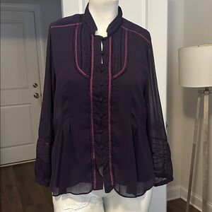 Coldwater Creek Deep Purple Blouse with Pink Trim vintage